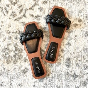 NWOT Black Braided Slide Sandals